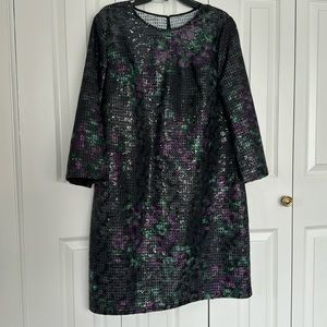 Trina by Trina Turk Petunia, long sleeved, lightly sequined dress, size 14